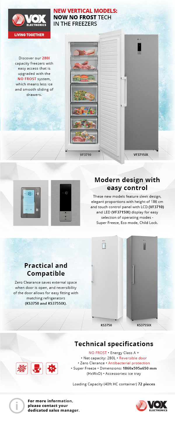 NO FROST tech in the vertical freezers